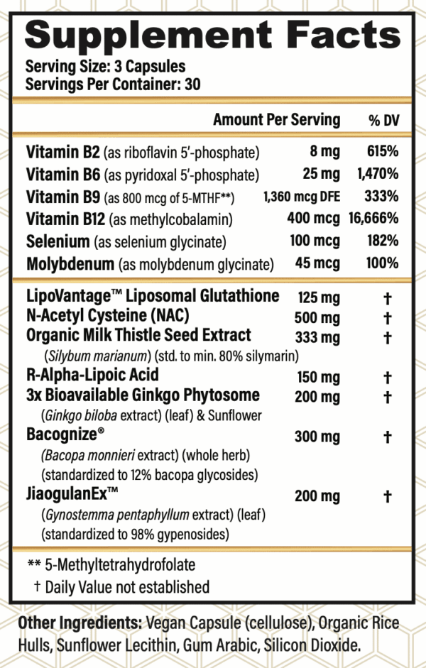 CHOQ APEX Glutathione Supplement Facts Panel