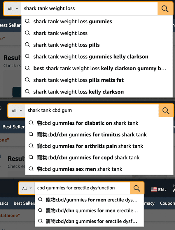 Amazon search autocomplete results study on CBD and Keto Gummies Amazon search autocomplete results study on CBD and Keto Gummies