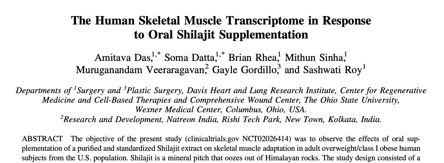 A small picture of "The Human Skeletal Muscle Transcriptome in Response to Oral Shilajit Supplementation"