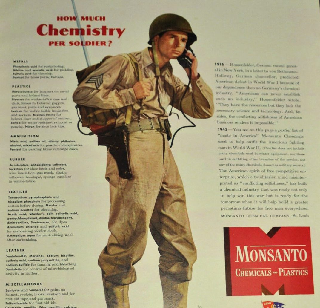 World War II Monsanto Ad - how much chemistry per solider?