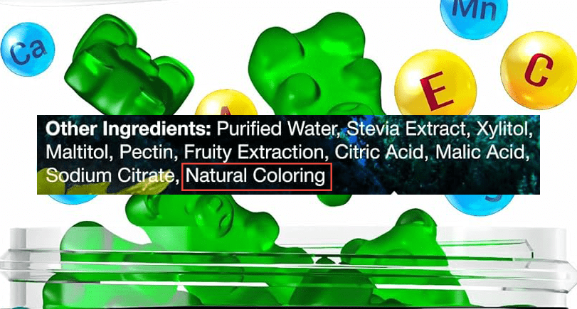 Sea Moss Gummy mislabeling color additive